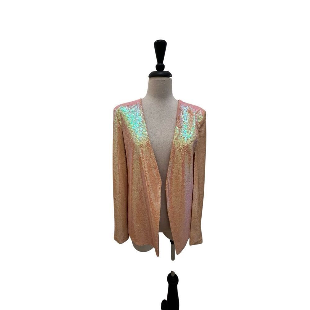 OVI Women's Sparkly Sequin Embellished Cape Blazer Jacket Rose Medium